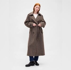 GAP Brown Houndstooth Wool Blend Trench Coat Womens SP NEW WITH TAGS! Trendy!